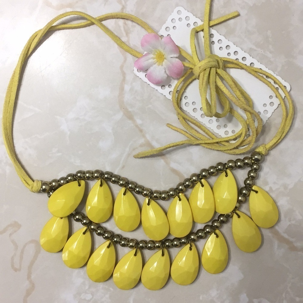Beaded Yellow Statement Necklace - image 3